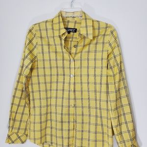 Windridge  Cheryl Nash 100% Silk Yellow Plaid Shirt